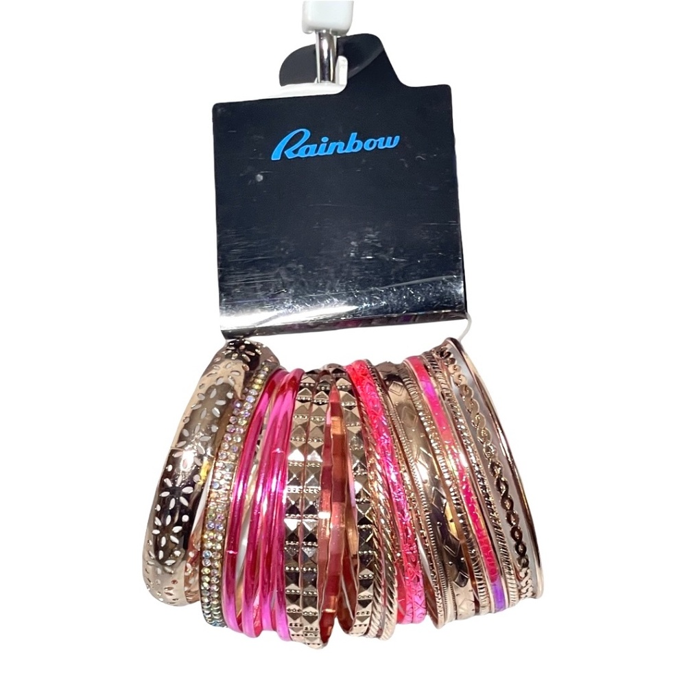 Rose Gold-tone & Pink Assorted Bangle Bracelets